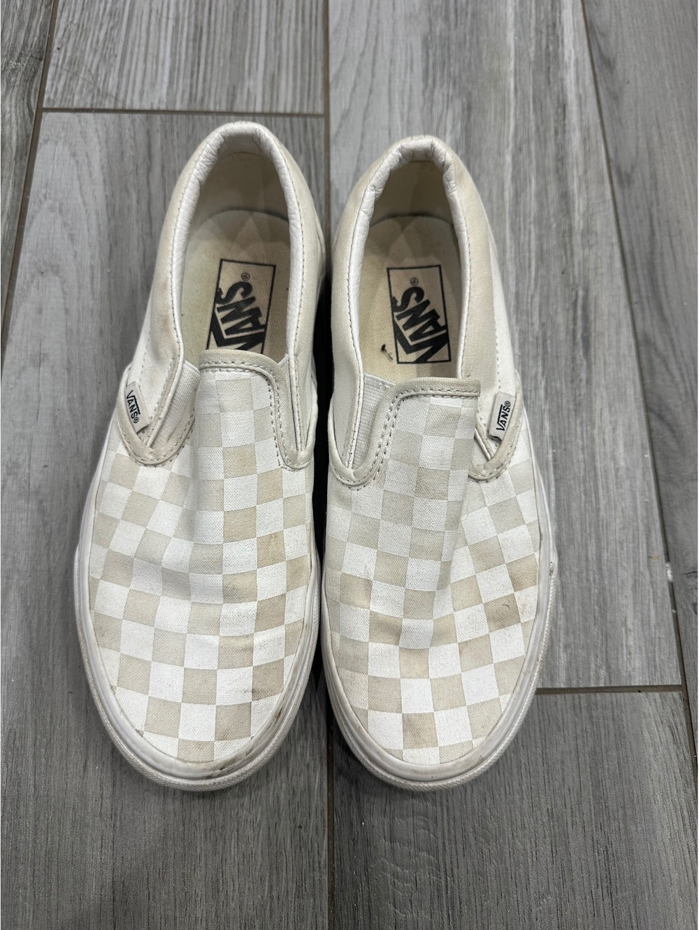 Vans Classic Slip-On Checkerboard Shoes White Size 5.5 Women